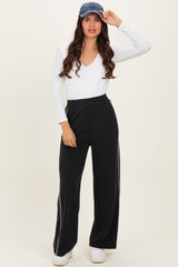 Black Striped Maternity Wide Leg Track Pants
