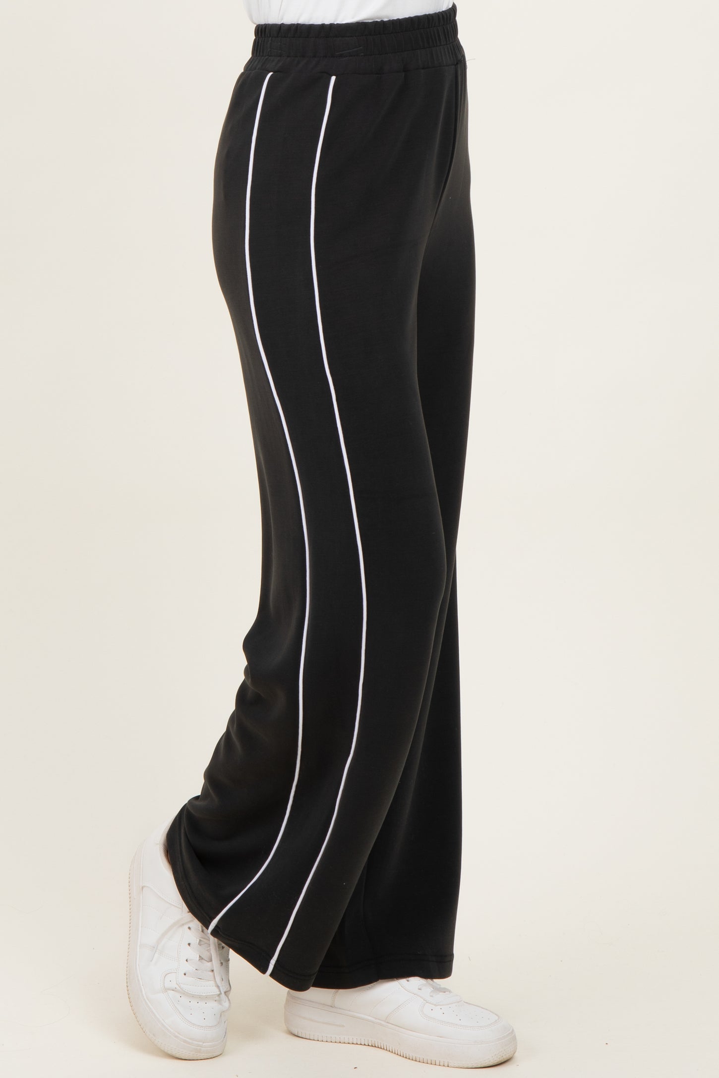 Black Striped Wide Leg Track Pants