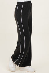 Black Striped Wide Leg Track Pants