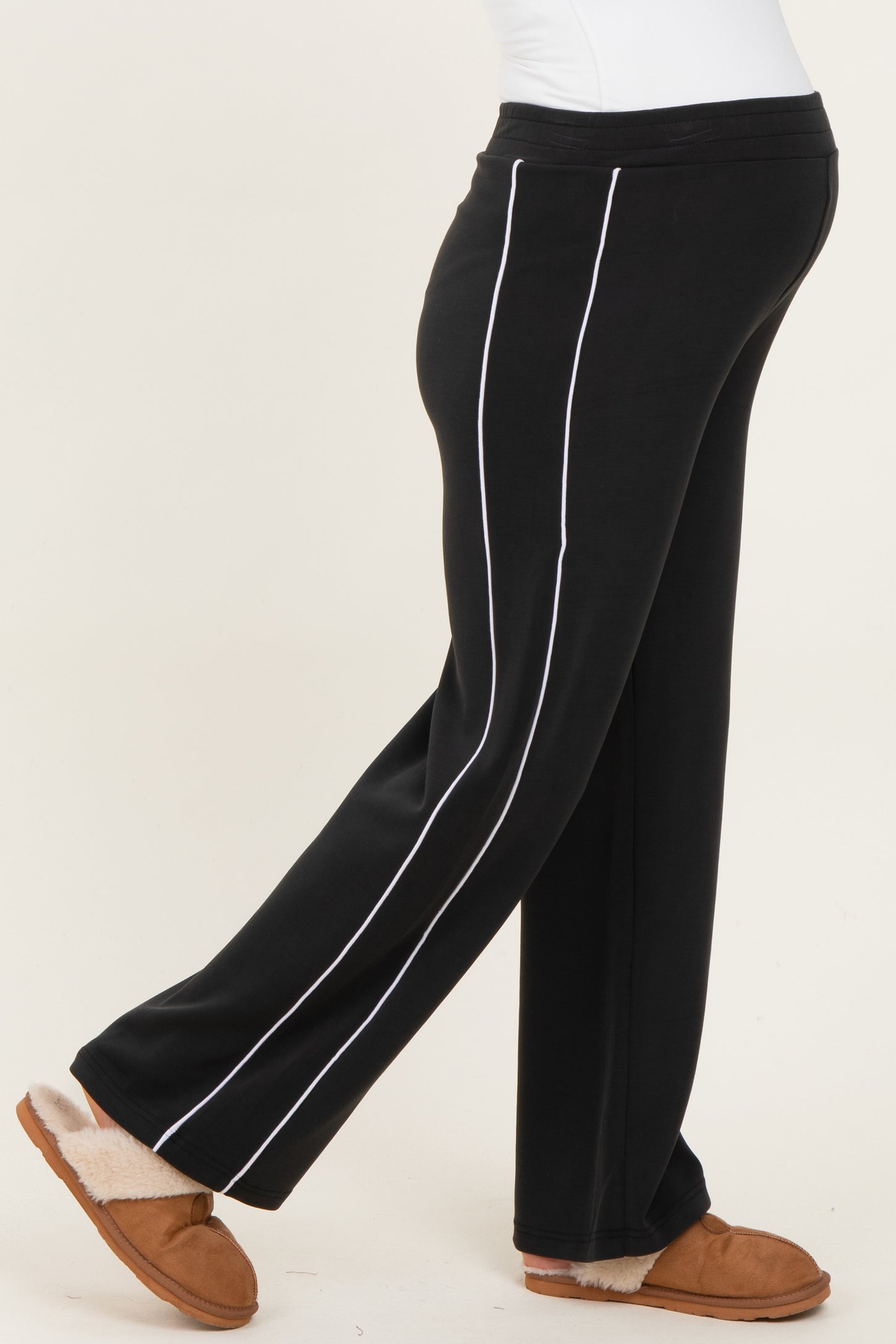 Black Striped Maternity Wide Leg Track Pants