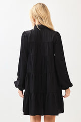 Black Balloon Sleeve Tiered Shirt Dress