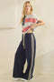 Navy Lace Stripe Drawstring Lounge Pants