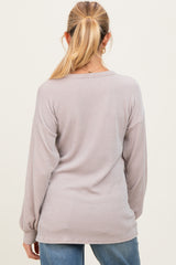 Beige Puff Sleeve Solid Ribbed Maternity Top