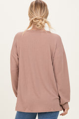 Taupe Puff Sleeve Solid Ribbed Top