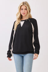 Black Textured Rib Colorblock Pullover