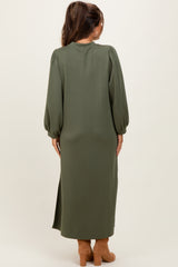 Olive Side Slit Detail Solid Maternity Midi Dress