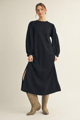 Black Side Slit Detail Solid Midi Dress