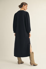 Black Side Slit Detail Solid Midi Dress