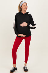 Black Textured Rib Colorblock Maternity Hoodie
