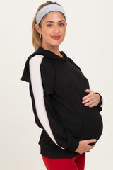 Black Textured Rib Colorblock Maternity Hoodie