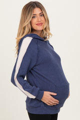 Navy Textured Rib Colorblock Maternity Hoodie