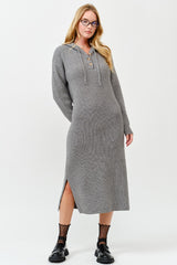 Grey Hooded Sweater Maternity Midi Dress