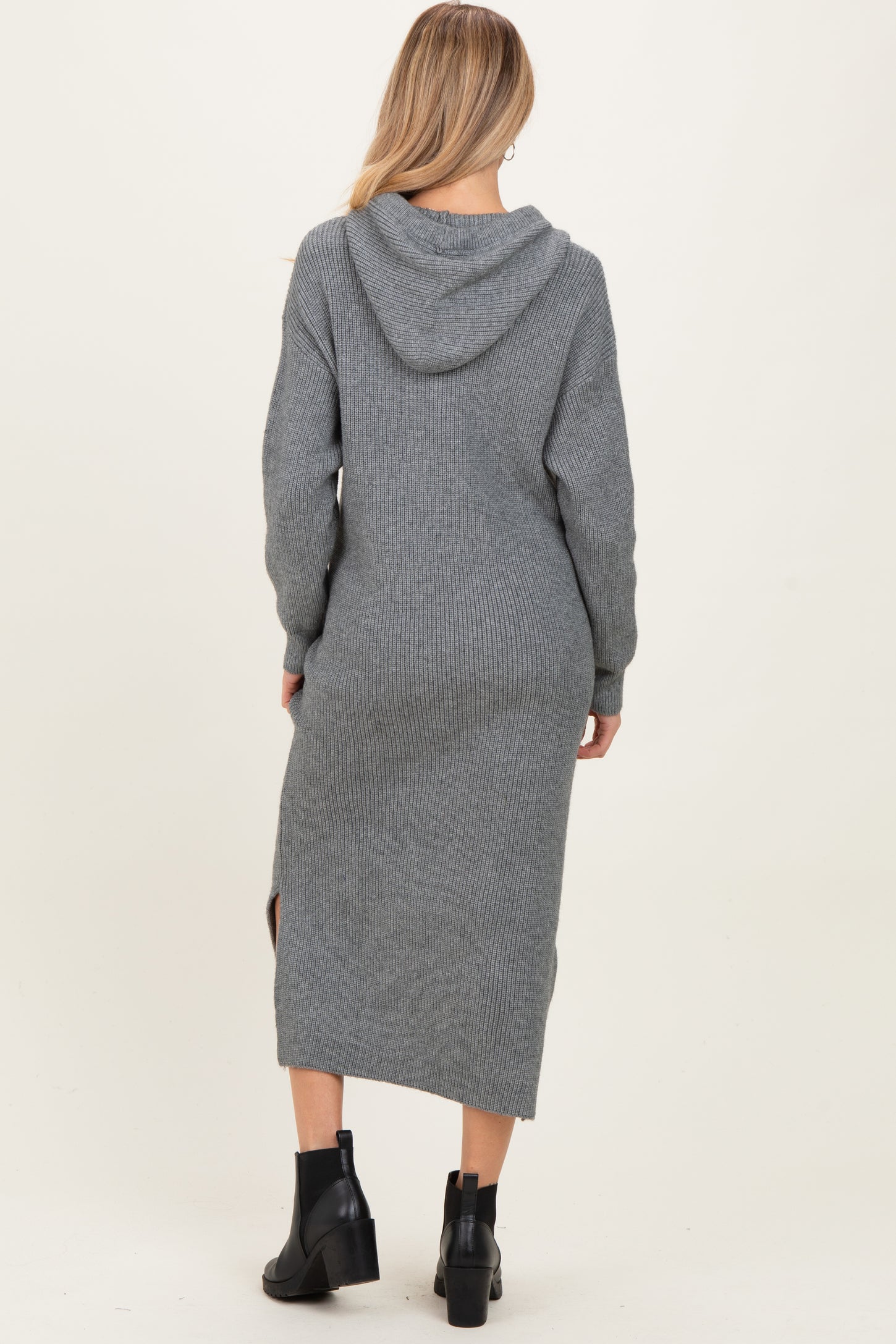 Grey Hooded Sweater Maternity Midi Dress