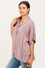Taupe Dolman Sleeve Button Down Blouse