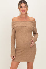 Mocha Off The Shoulder Knit Sweater Maternity Mini Dress