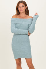 Light Blue Off The Shoulder Knit Sweater Mini Dress