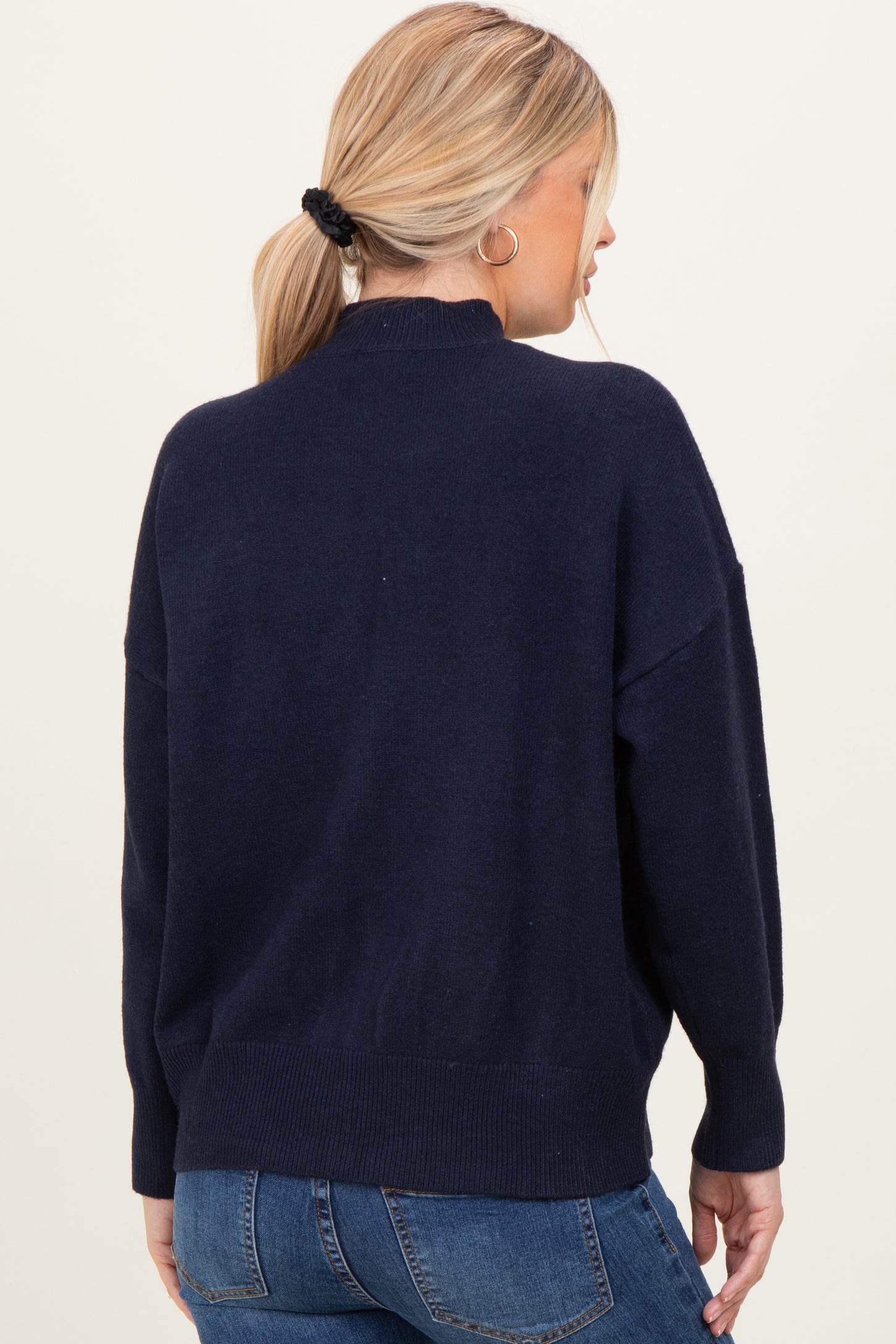 Navy Front Seam Mock Neck Sweater
