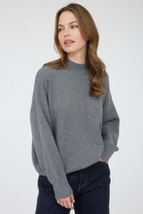 Grey Front Seam Mock Neck Maternity Sweater