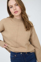Camel Front Seam Mock Neck Sweater