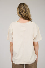 Cream Raw Edge V-Neck Short Sleeve T-Shirt
