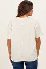 Cream Raw Edge V-Neck Short Sleeve Maternity T-Shirt