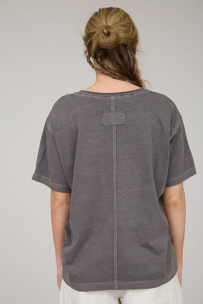 Charcoal Raw Edge V-Neck Short Sleeve T-Shirt