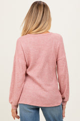 Mauve Puff Sleeve Solid Maternity Sweater Top