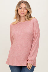Mauve Puff Sleeve Solid Sweater Top