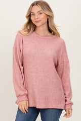 Mauve Puff Sleeve Solid Sweater Top