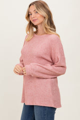 Mauve Puff Sleeve Solid Sweater Top