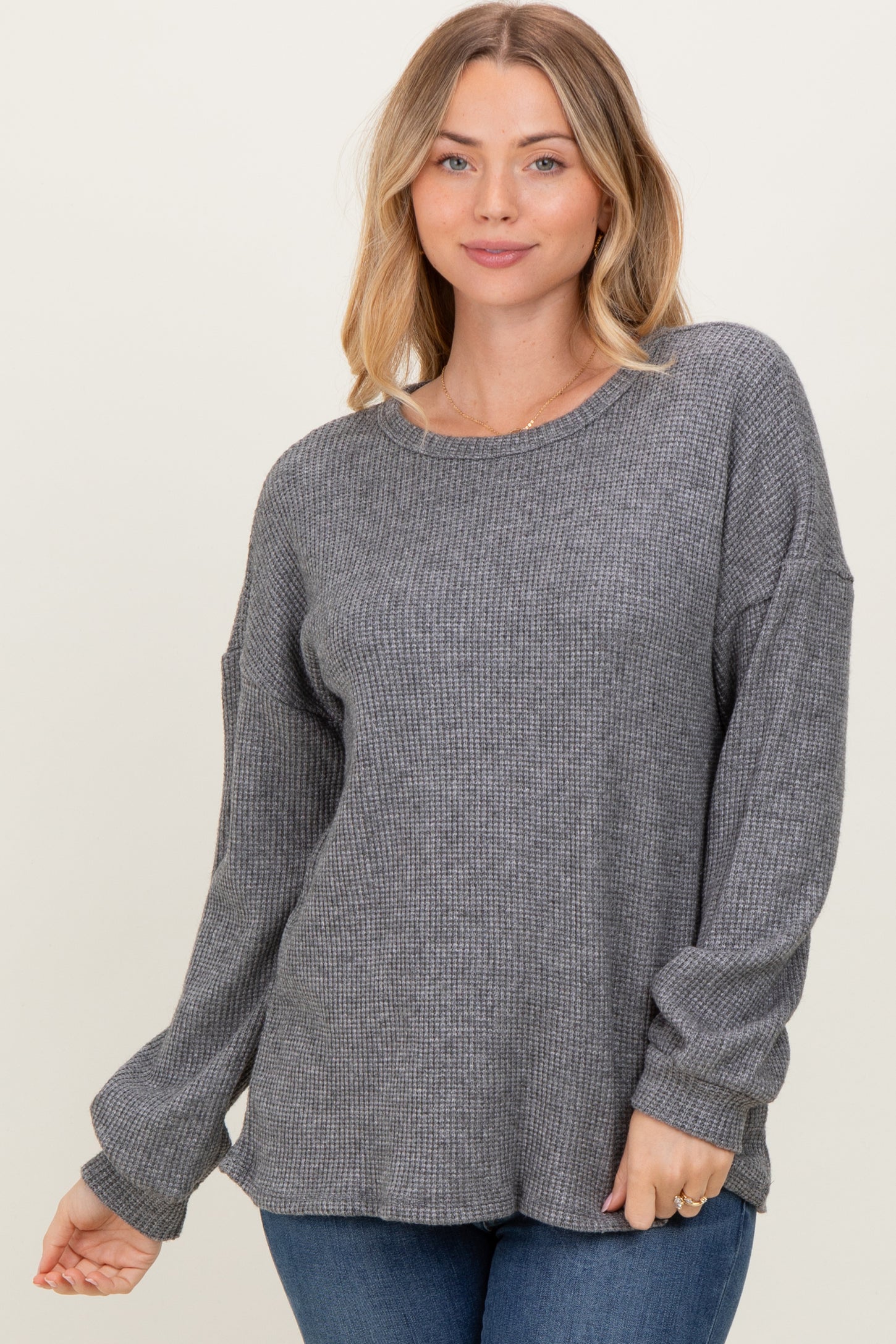 Charcoal Puff Sleeve Solid Sweater Top