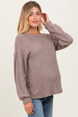Mocha Puff Sleeve Solid Maternity Sweater Top