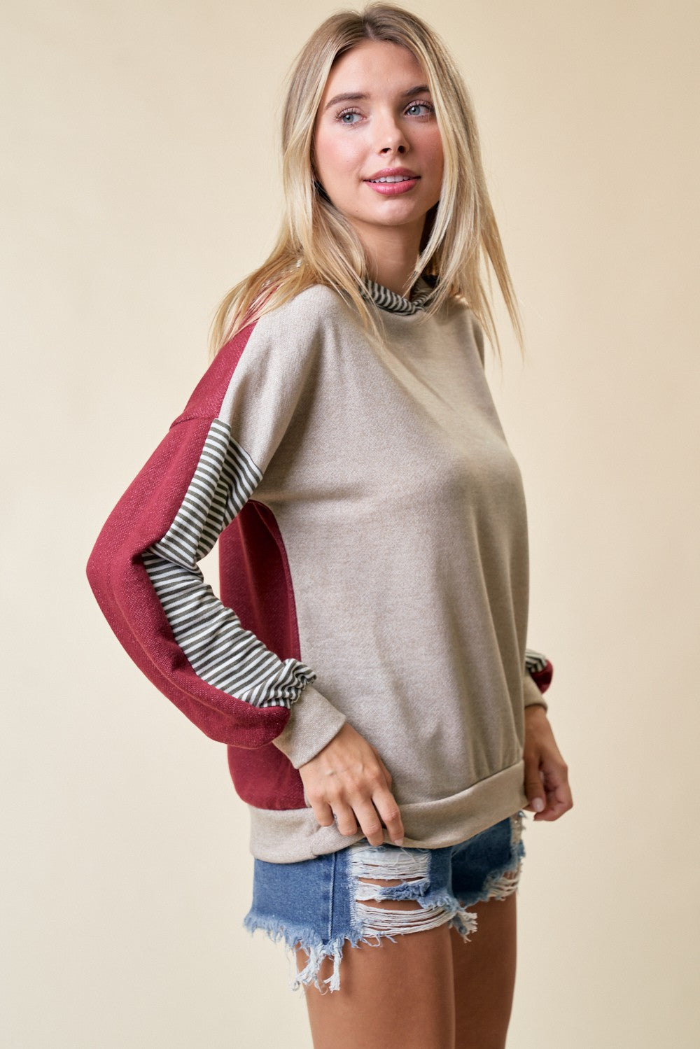 Rust Colorblock Stripe Pullover Hoodie