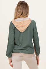 Light Olive Colorblock Stripe Maternity Pullover Hoodie