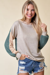 Light Olive Colorblock Stripe Pullover Hoodie