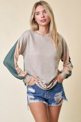 Light Olive Colorblock Stripe Pullover Hoodie