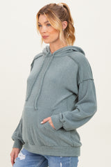 Olive Long Sleeve Brushed Urban Rib Maternity Hoodie Top