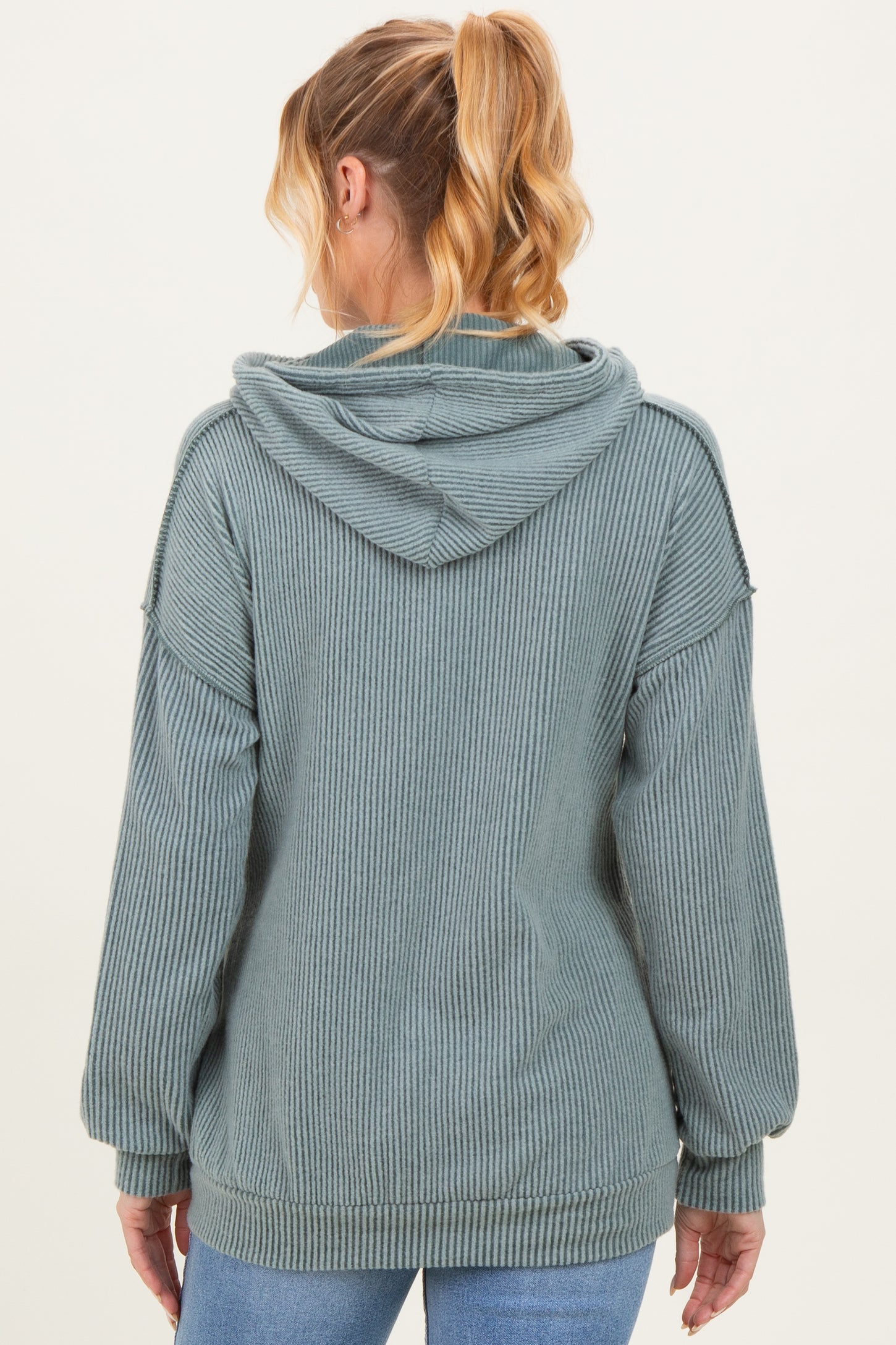 Olive Long Sleeve Brushed Urban Rib Maternity Hoodie Top