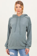 Olive Long Sleeve Brushed Urban Rib Maternity Hoodie Top