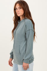 Olive Long Sleeve Brushed Urban Rib Hoodie Top