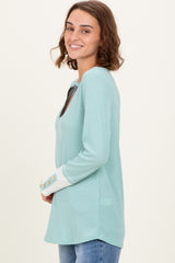 Mint Green Waffle Knit Colorblock Long Sleeve Top
