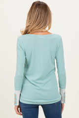 Mint Green Waffle Knit Colorblock Maternity Long Sleeve Top