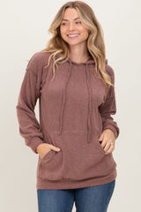 Brown Long Sleeve Brushed Urban Rib Hoodie Top