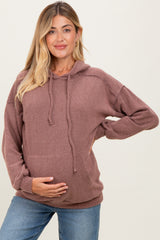 Brown Long Sleeve Brushed Urban Rib Maternity Hoodie Top