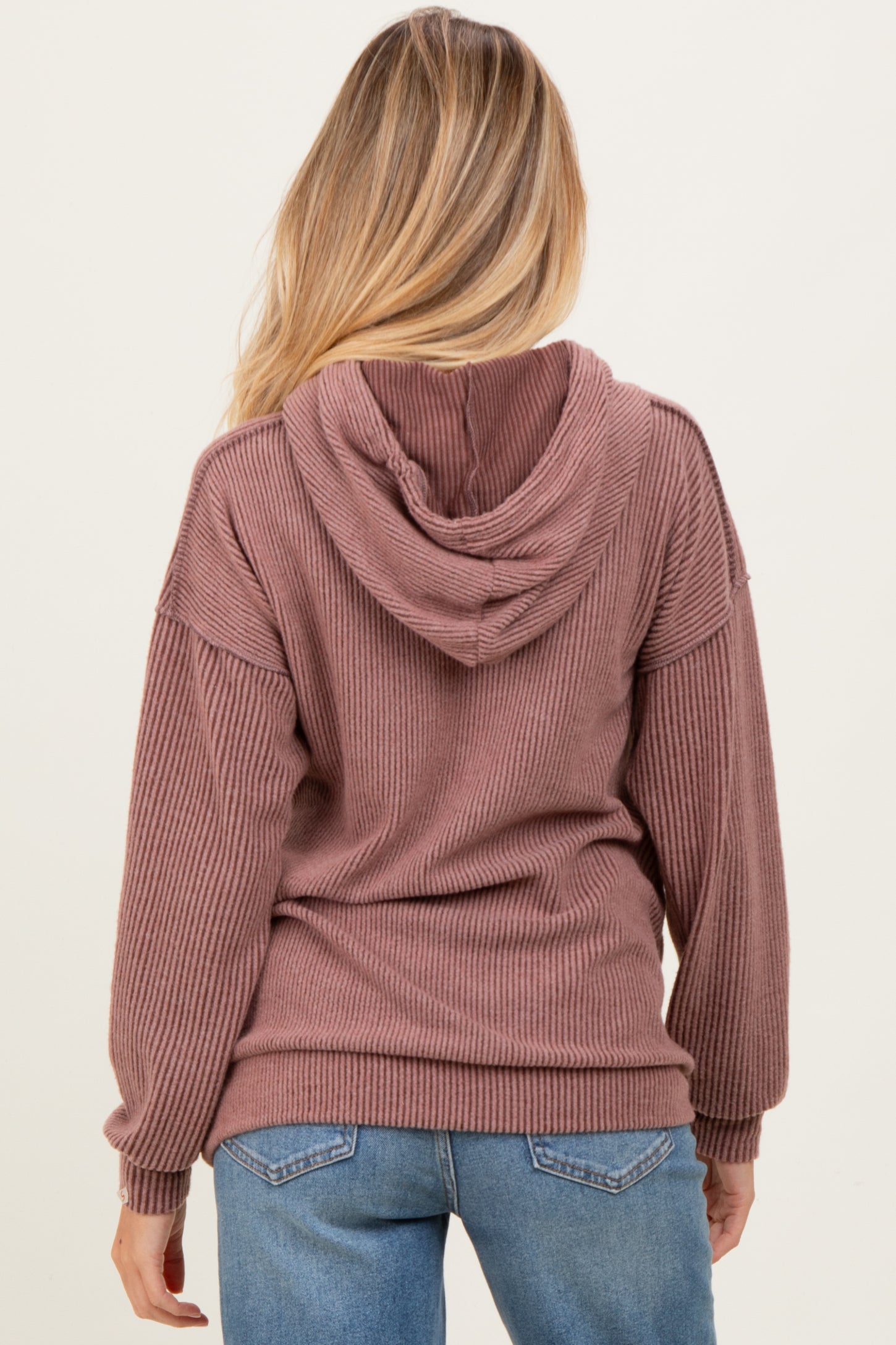 Brown Long Sleeve Brushed Urban Rib Maternity Hoodie Top