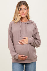 Mocha Long Sleeve Brushed Urban Rib Maternity Hoodie Top