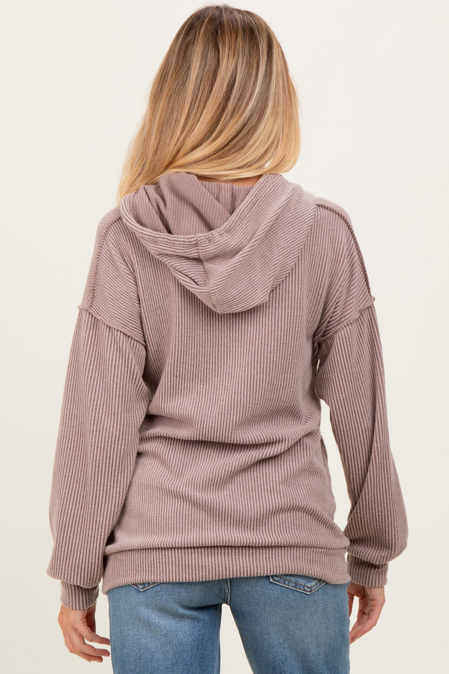 Mocha Long Sleeve Brushed Urban Rib Maternity Hoodie Top