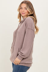 Mocha Long Sleeve Brushed Urban Rib Hoodie Top