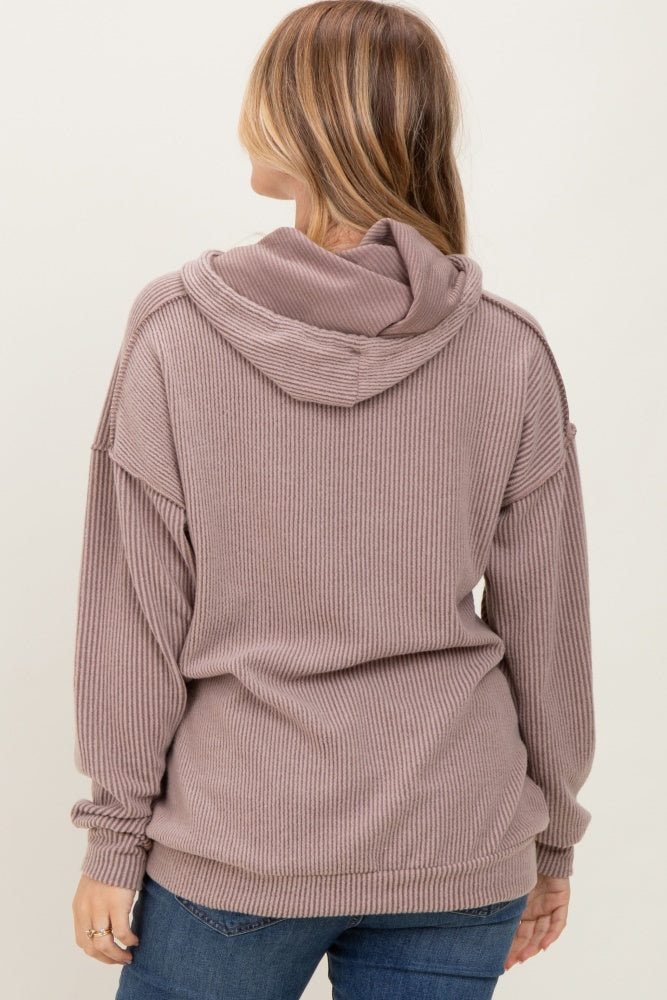 Mocha Long Sleeve Brushed Urban Rib Hoodie Top