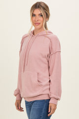Pink Long Sleeve Brushed Urban Rib Hoodie Top